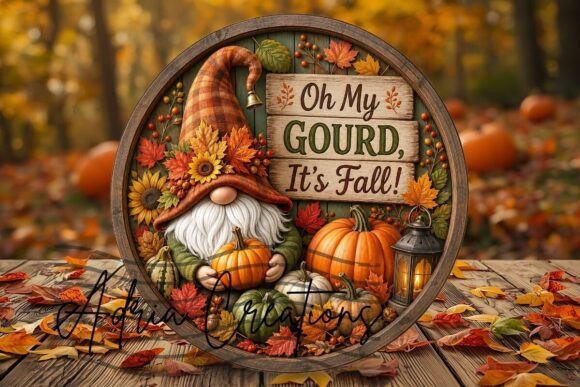 Download Gnome Fall Round Sign, Autumn Wreath Png - Autumn wreath Collection