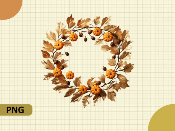 Download Fall Wreath Golden Leaves Pumpkins Png - Premium Bundle