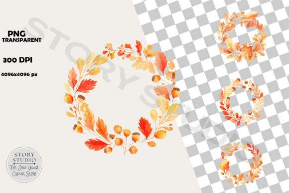 Download Watercolor Autumn Wreath Clipart Set - Premium Resources